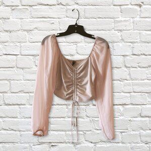 Cream/Pink Tie-Front Crop Top | Women's XS
